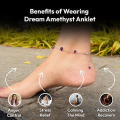 Dream Amethyst: Pure Silver (चाँदी) Anklet for Calm, Balance, and Stress Relief