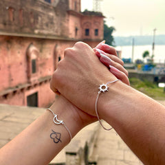 Sun And Moon Matching Couples Bracelets Pure Silver (चाँदी)