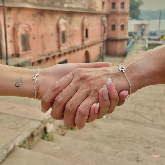 Sun And Moon Matching Couples Bracelets Pure Silver (चाँदी)